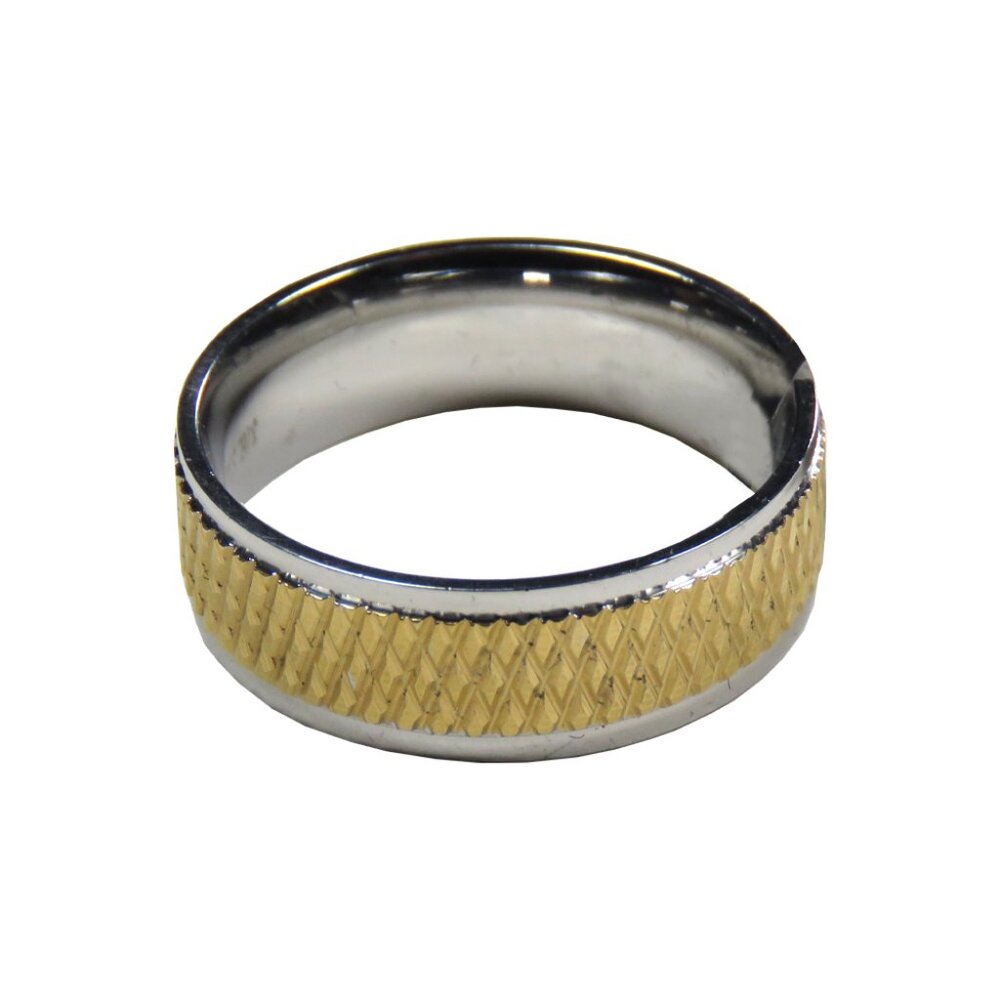 Inox Men's Polished Stainless Steel Grooved Golden Center Ring